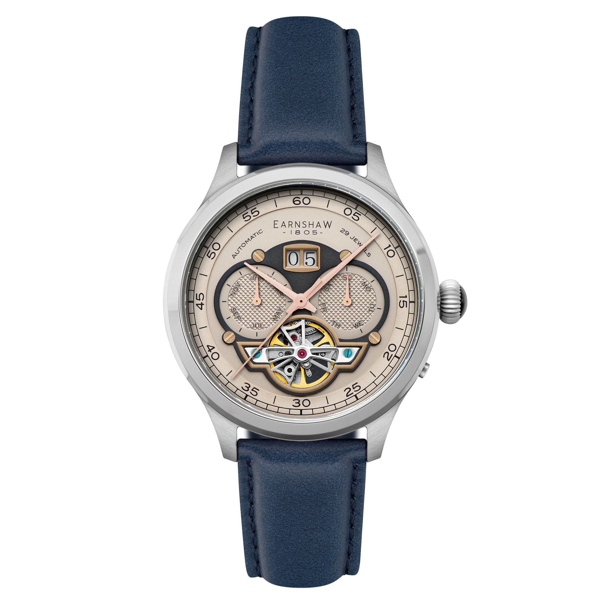 Camel Blue | Baron Grand Date Calendar Open Heart Automatic