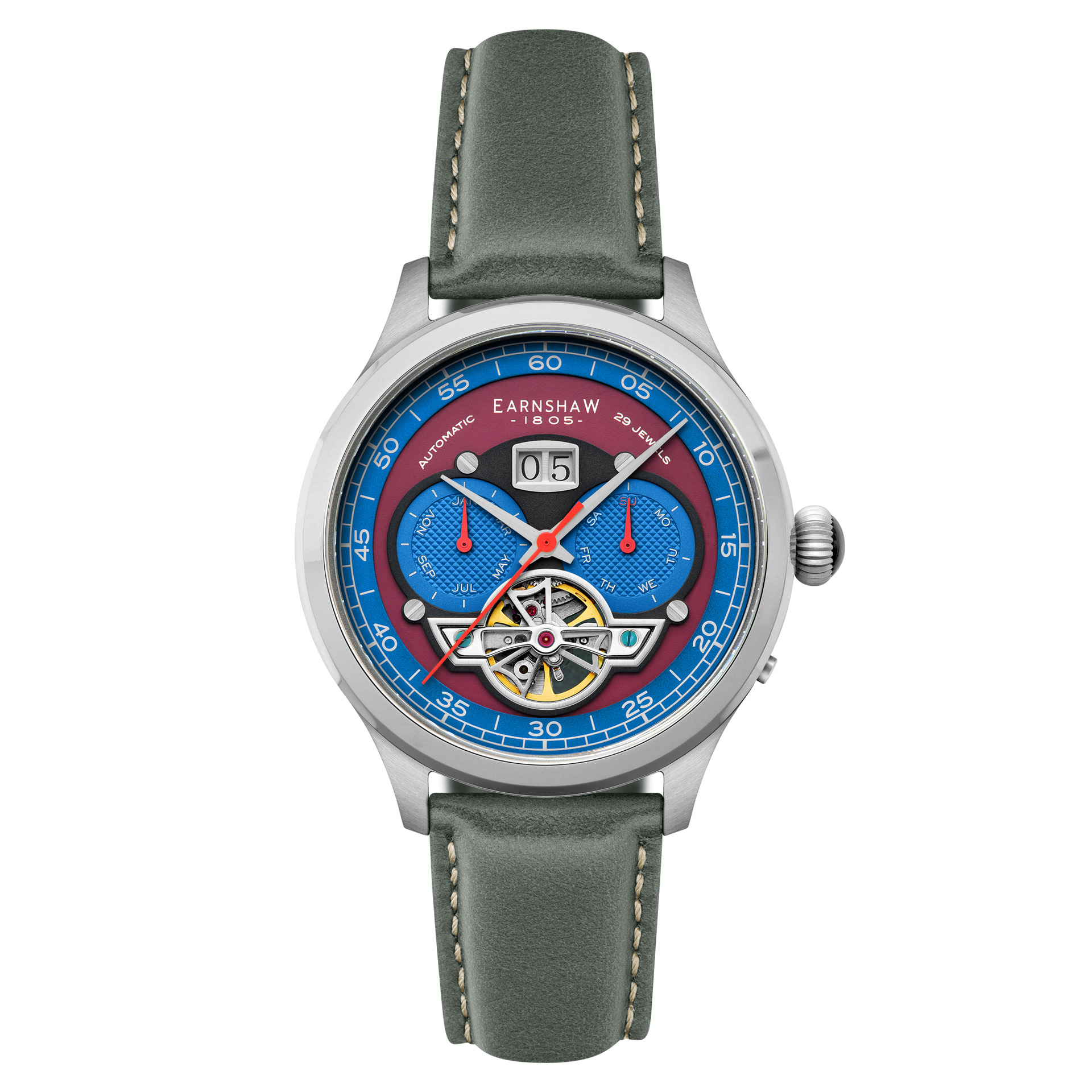 English Blue | Baron Grand Date Calendar Open Heart Automatic