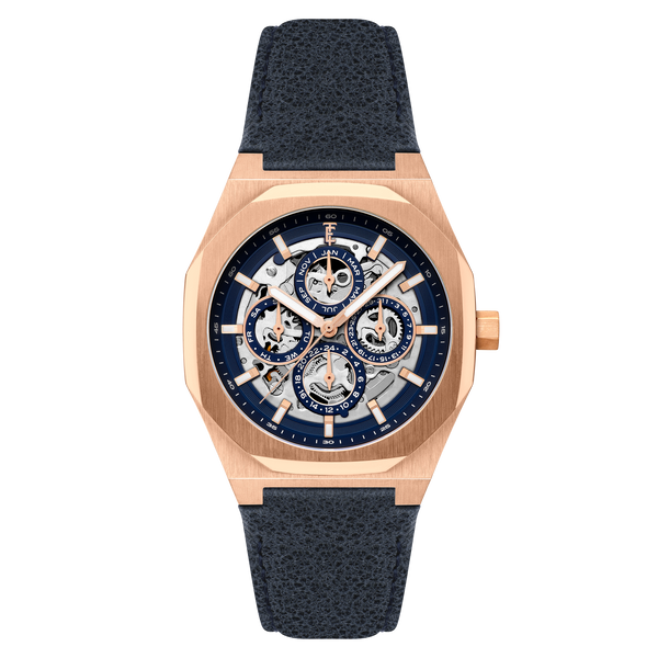 Blue Mirage | Discovery Drake Triple Calendar Skeleton Automatic