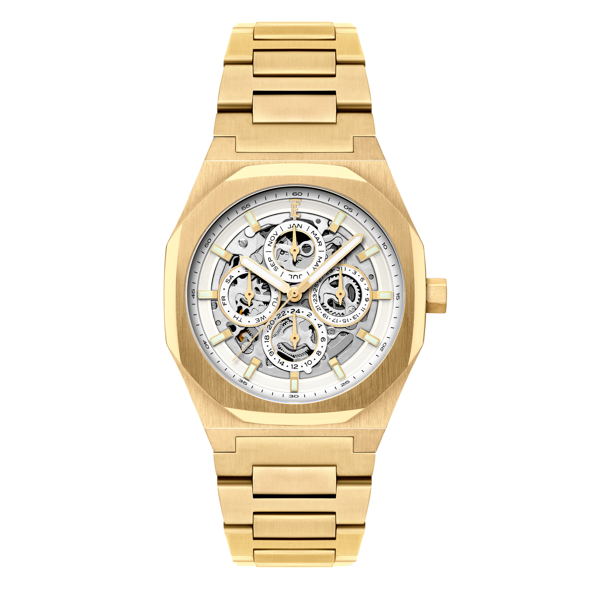 Cloudy Gold | Discovery Drake Triple Calendar Skeleton Automatic