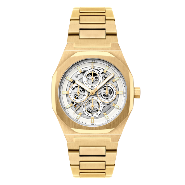 Cloudy Gold | Discovery Drake Triple Calendar Skeleton Automatic