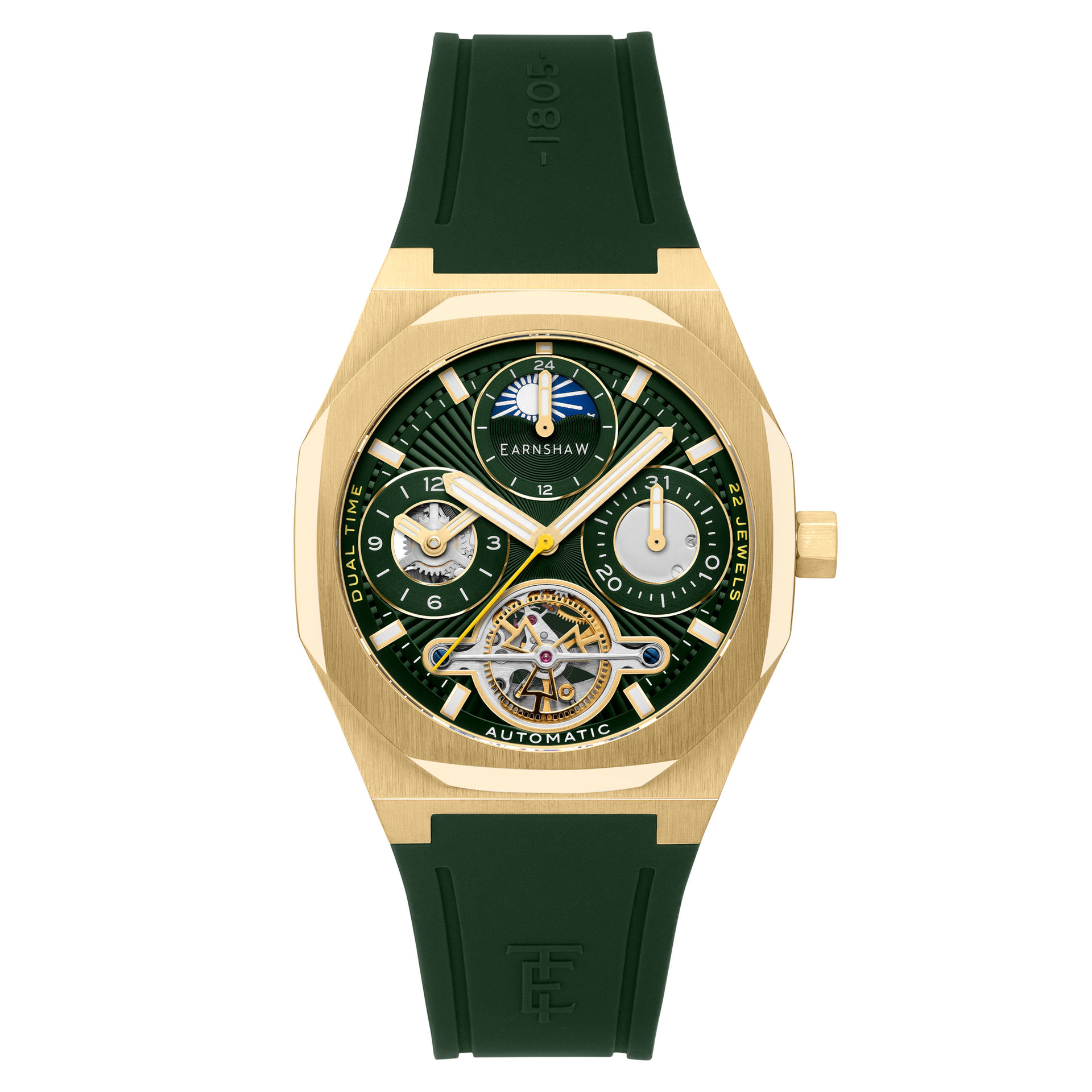 Basil Breeze | Discovery Drake Dual Time Date Open Heart Automatic